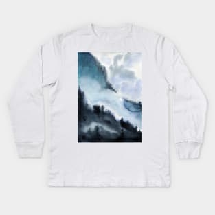 Watercolor landscape sky clouds Kids Long Sleeve T-Shirt